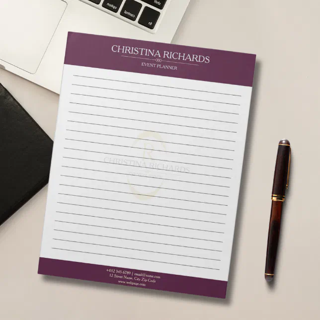 Monogram Burgundy Modern Elegant Lined Notepad