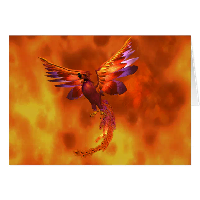 Colorful Phoenix Flying Against a Fiery Background