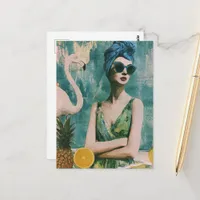 summertime woman Mixed Media Collage Postcard