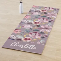 Lilac Floral Pattern Monogram  Yoga Mat