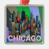 Pop art Comic Book Style Chicago Illinois  Metal Ornament