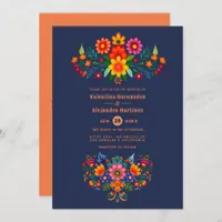 Midnight Blue & Papaya Folk Art Fiesta Wedding Invitation