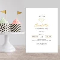 Shes a Gem Gold Diamond Birthday Invitation
