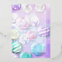Balloon Bokeh Birthday Party Foil Invitation