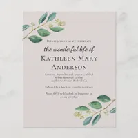 Budget Eucalyptus Celebration of Life Invitation