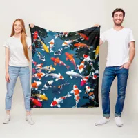 Bird's Eye View of Colorful Koi Fish Pond Fleece Blanket