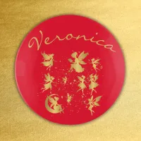 Gold Fairies with Pixie Dust on Red Monogram |