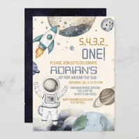 Space 1st Birthday Party First Trip Around The Sun Invitation