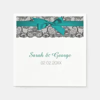 Aqua lace personalized wedding napkins