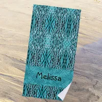 Chic animal print in blue - feathers and glitter  beach towel