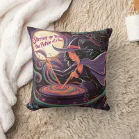 Witch brewing potions under a full moon throw pillow