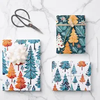 Pretty Watercolor Christmas Trees Wrapping Paper Sheets