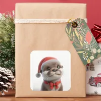 The Cute Christmas Otter  Square Sticker