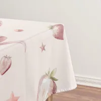 Sweet Pink Strawberry Love Heart And Stars Tablecloth