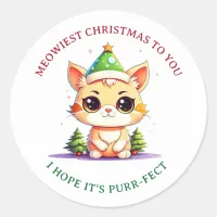 Kawaii Christmas Kitten Holiday Cat Pun Classic Round Sticker