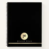 Modern Black & Gold Monogram Executive Spiral Notebook