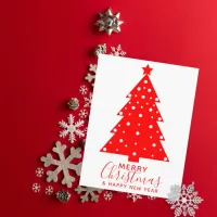 Red and White Merry Christmas Tree Silhouette Postcard