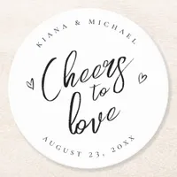 Love Calligraphy Cheers Hearts Black B&W ID940 Round Paper Coaster