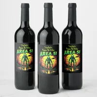 Bright Neon Aliens Watch Area 51 Wine Label