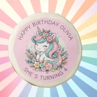 Personalized Pink Unicorn Girl's Birthday Sugar Cookie