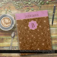 Country Flowers Brown Pink Personalized School Planner