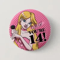 Cute Girly Pink Singer Teen 14th Birthday Button