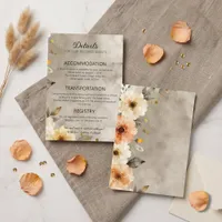 Boho Peach Watercolor Floral Gold Splatter Wedding Enclosure Card