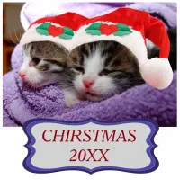 Kittens in Santa Hats Christmas 20XX Ornament