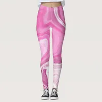 Pink and White with a Touch of Purple Marble Art   Leggings