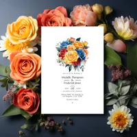 Blue, Orange, Yellow, and Red Floral Wedding Invitation