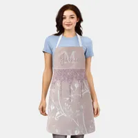 Monogram Metallic Rose Gold Glitter & Mauve Floral Apron