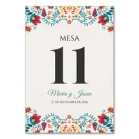 Fiesta Colorful Floral Spanish Wedding Table Number