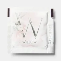 Watercolor Pink Floral Monogram Letter W Hand Sanitizer Packet