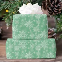 Elegant Modern Snowflake Pattern Green Christmas Wrapping Paper