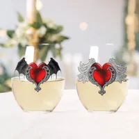 Goth Heart with Bat Wings,Angel Wings Stemless Wine Glass