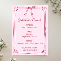 Cute Galentine's Day Brunch Pink & Red Bow Menu