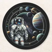 Vintage Astronaut and Planets Round Paper Coaster