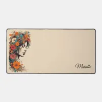 Retro Girl with Flowers in her Hair Desk Mat