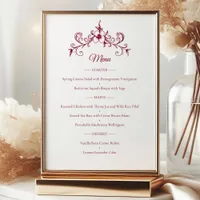 Elegant Vintage Romance Burgundy Wedding Menu Poster