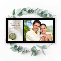 Green Succulent on White Wedding Thank You Photo