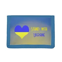 Stand with Ukraine anti-war protest Ukrainian flag Trifold Wallet