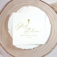 Baptism Napkins Simple Gold God Bless Cross