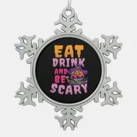 Halloween Pumpkin Eat Drink Be Scary Snowflake Pewter Christmas Ornament