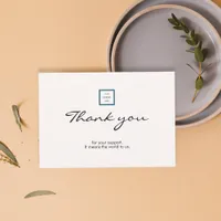 Modern Minimalist Blue Border Logo Business Thank You Card