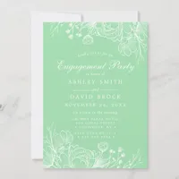 Neo Mint Modern White Floral Engagement Party Invitation