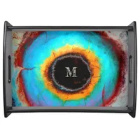 Ethereal Cosmic Eye Monogram Vibrant Abstract Art Serving Tray