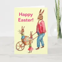 Vintage Easter Rabbit Family Egg Cart Inside Quote Holiday Card