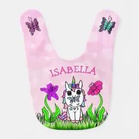 Pretty Unicorn, Butterfly and Flowers Baby Baby Bib