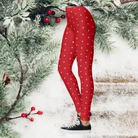 White Polka Dot Snow Red Christmas Leggings