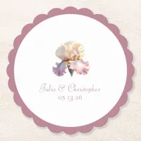 Mauve Scalloped Border, Blush Flower Wedding Paper Coaster